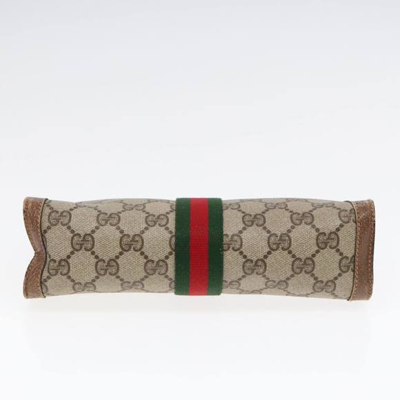 GUCCI GG Canvas Web Sherry Line Clutch Bag PVC Leather Beige Green Auth 90836 - Picture 6 of 16
